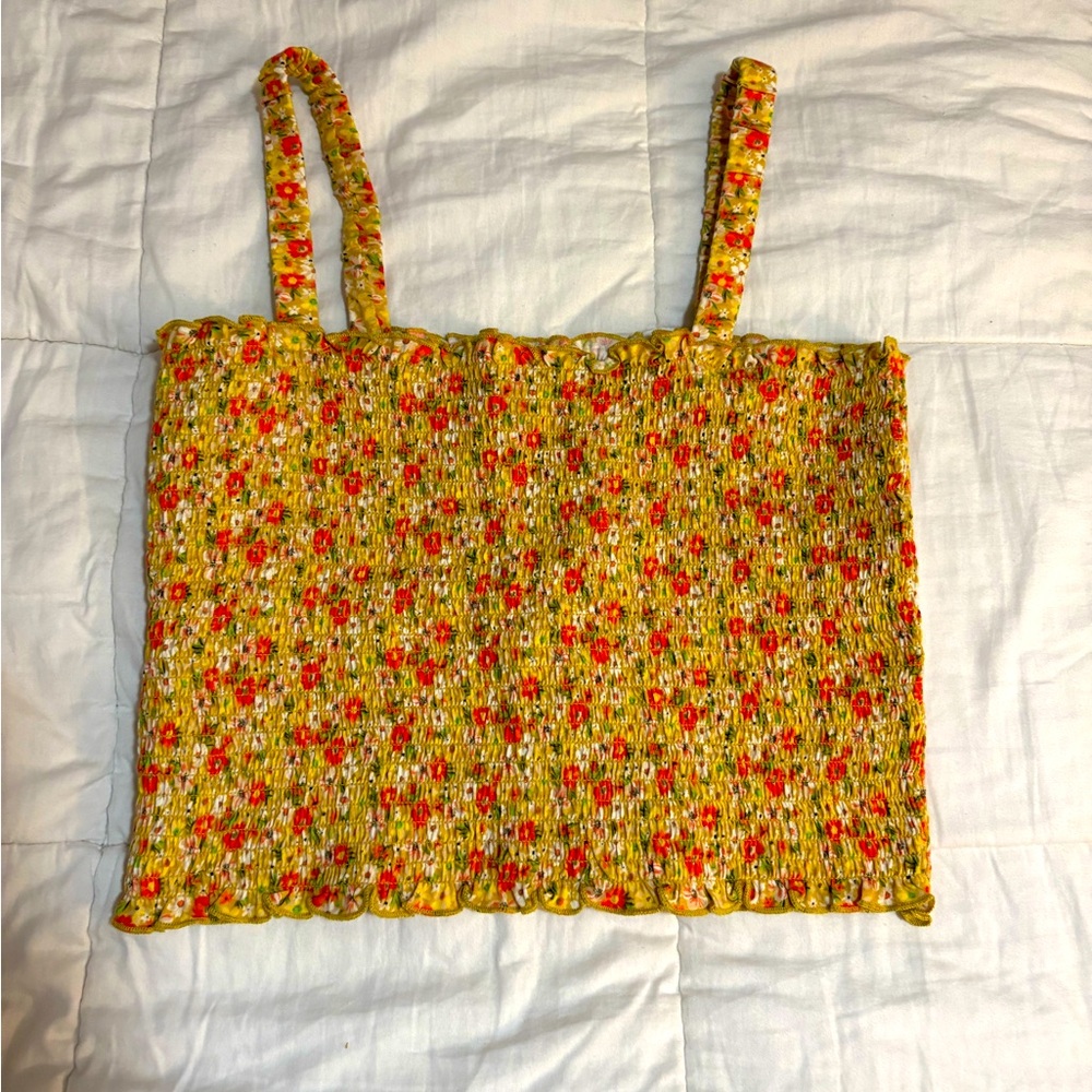 scrunchy orangee flower tank XL